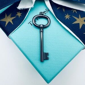 Retired Tiffany & Co. Black Titanium Oval Key Charm Pendant with Pouch